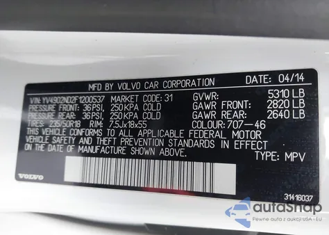 2015 Volvo Xc70 T6 Platinum z USA, uszkodzony, nr VIN YV4902ND2F1200537